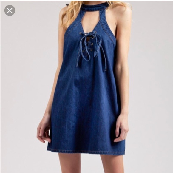 denim lace up dress